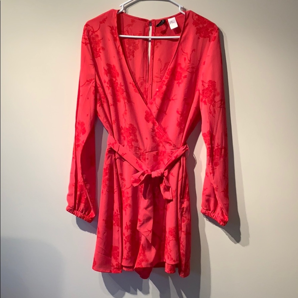 Pink and red floral romper. Great length! NWOT